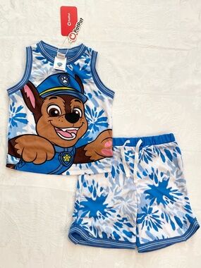 Boy 2pcs Paw Patrol Athletic Marshall Little Boys Mesh Jersey Tank Top and Short